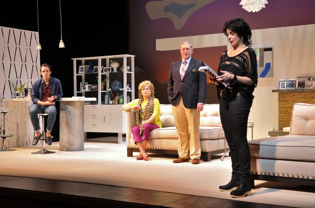 From Left:  Christopher M. Smith,  Karen MacDonald, Munson Hicks, and Anne Gottlieb in a scene from the SpeakEasy Stage Company production of Other Desert Cities, running now thru February 9th at the Stanford Calderwood Pavilion at the Boston Center for the Arts, 527 Tremont St. Boston.  Tix/Info:  617-933-8600 or www.SpeakEasyStage.com.  Photo:  Craig Bailey/Perspective Photo. 