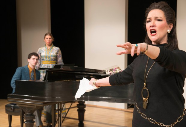Brendan Shapiro as Manny, Lindsay Conrad as Sharon and Amelia Broome as Maria Callas in the New Repertory Theatre's "Master Class." Andrew Brilliant/Brilliant Pictures.