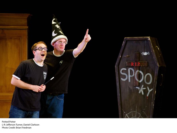 Daniel Clarkson (on left) and Jefferson Turner (right) star in  “Potted Potter: The Unauthorized Harry Experience – A Parody by Dan and Jeff,”  playing September 17 through October 6 at Boston's Paramount Center Mainstage (559 Washington St.) Photo courtesy of Potted Potter  