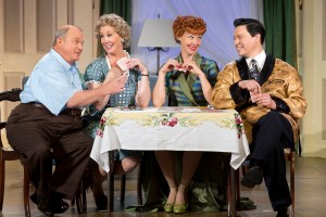 Kevin Remington (Fred), Joanna Daniels (Ethel), Sirena Irwin (Lucy), and Bill Mendieta (Ricky) in I LOVE LUCY® LIVE ON STAGE (Photo by Jeremy Daniel)