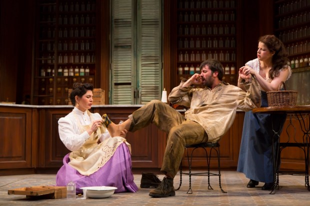 Christina Pumariega, Juan Javier Cardenas  and Rebecca Soler in the Huntington Theatre Company's production of Melinda Lopez's BECOMING CUBA. March 28 - May 3, 2014 at South End / Calderwood Pavilion at the BCA. huntingtontheatre.org. Photo T. Charles Erickson 