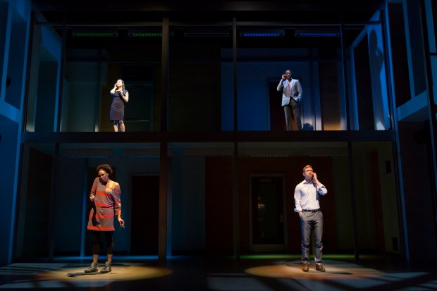 Eunice Wong and McKinley Belcher III (top); Miranda Craigwell and Roderick Hill (bottom). The Huntington Theatre Company production of Lydia R. Diamond's sharp new comedy 'Smart People' directed by Peter DuBois plays May 23 — June 29, 2014 at the South End / Calderwood Pavilion at the BCA. Photo: T. Charles Erickson 