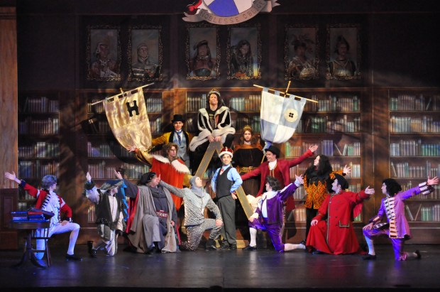 Joshua Holden as "Bill Snibson" (center) and ensemble from Reagle Music Theatre's production of Me and My Girl, running July 10-20th at the Robinson Theatre, Waltham.  www.reaglemusictheatre.com. Photos Courtesy Reagle Music Theatre/Herb Philpott 