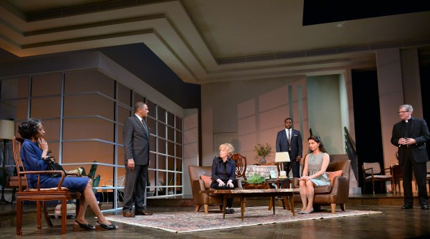 Adriane Lenox, Lonnie Farmer, Malcolm-Jamal Warner, Julia Duffy, Patrick Shea, and Meredith Forlenza in the Huntington Theatre Company production of Todd Kreidler’s compelling family comedy Guess Who's Coming to Dinner directed by David Esbjornson, playing Sept. 5 – Oct. 5, 2014 at the Avenue of the Arts / BU Theatre. Photo: Paul Marotta 