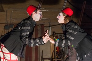 Dromio of Ephesus (Eddie Shields) and Dromio of Syracuse (Susan R. McGinnis) in “The Comedy of Errors.” Stratton McCrady Photography 