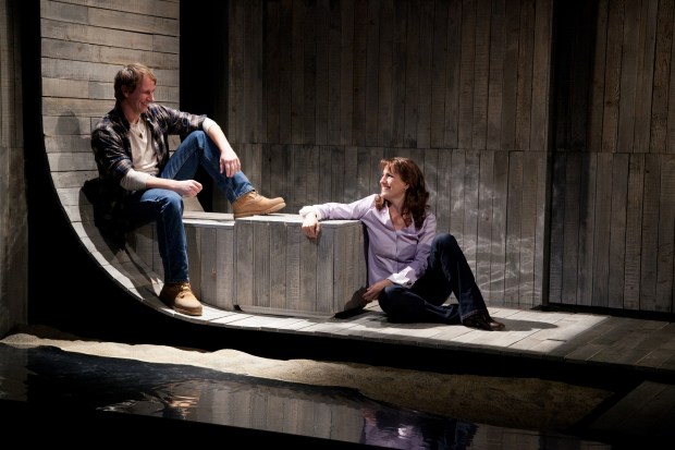 Todd Lawson and D’Arcy Dersham in Merrimack Repertory Theatre's "Dusk Rings a Bell." Photo:  Meghan moore