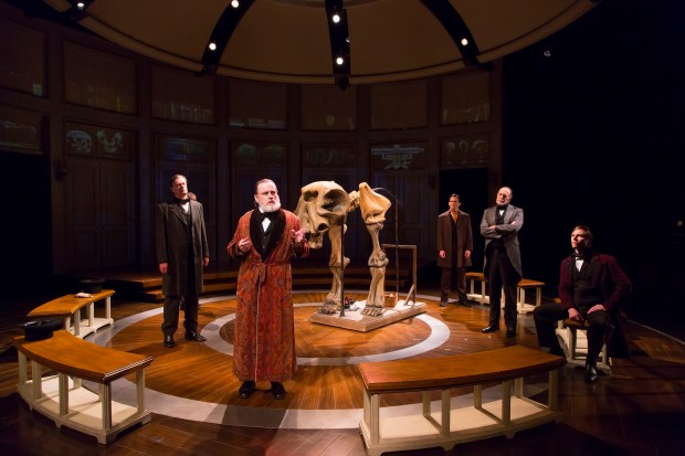 Ken Cheeseman, Richmond Hoxie, Tom Patterson, Bill Kux, and Greg Balla in Elizabeth Egloff's provocative medical thriller ETHER DOME directed by Michael Wilson, playing Oct. 17 - Nov. 23, 2014 at the South End / Calderwood Pavilion at the BCA. Photo: T. Charles Erickson 