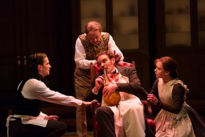 Tom Patterson, Lee Sellers, Michael Bakkensen (seated), and Amelia Pedlow in Elizabeth Egloff's provocative medical thriller ETHER DOME directed by Michael Wilson, playing Oct. 17 - Nov. 23, 2014 at the South End / Calderwood Pavilion at the BCA. Photo: T. Charles Erickson 