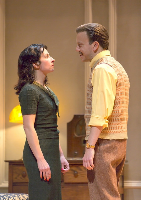 Annie Purcell and Eric T. Miller in Clifford Odets’ stirring American classic AWAKE AND SING!, directed by Melia Bensussen, playing November 7 – December 7, 2014 at the BU Theatre / Avenue of the Arts. Photo: T. Charles Erickson 