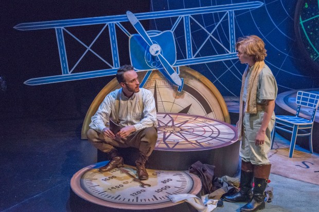 L-R: Nick Sulfaro and Wil Moser in a scene from New Repertory Theatre‘s “The Little Prince.” Photo: Andrew Brilliant, Brilliant Pictures  