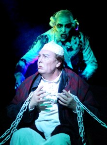 David Coffee (Ebenezer Scrooge) and Freddie Kimmel (Jacob Marley) in A CHRISTMAS CAROL at North Shore Music Theatre from December 5 - December 21, 2014. Photo © Paul Lyden.