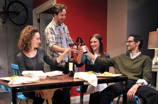 From the left: Marianna Bassham, Brian Hastert, Chelsea Diel and Nael Nacer in a scene from Speakeasy Stage's "A Future Perfect." Photo: Craig Bailey/Perspective Photo