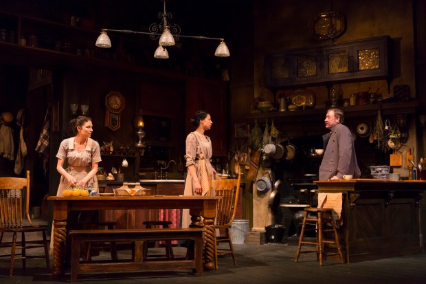MacKenzie Meehan, Kathleen McElfresh, and Christopher Donahue in the Huntington Theatre Company production of the moving Irish drama The Second Girl by Ronan Noone, directed by Campbell Scott, playing January 16 – February 21, 2015 at the South End/Calderwood Pavilion at the BCA. Photo: T. Charles Erickson 