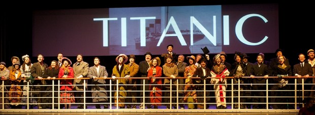 The company performs "Godspeed Titanic" in the Woodland Theatre Company's "Titanic" Frank Hoek Photography