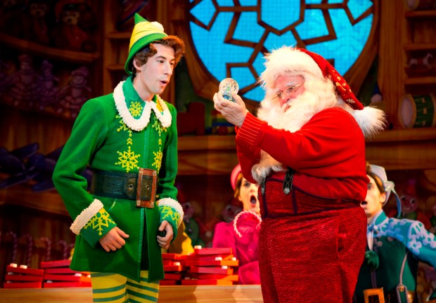Matt Kopec (Buddy) and Gordon Gray (Santa) in “Elf The Musical.” Photo by Joan Marcus