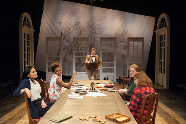 Celeste Oliva (Hannah), Jade Wheeler (Chloe), Ross MacDonald (Bernard), Matthew Zahnzinger (Valentine), & Max Jackson (Gus) in ARCADIA. Photo: A.R. Sinclair Photography.