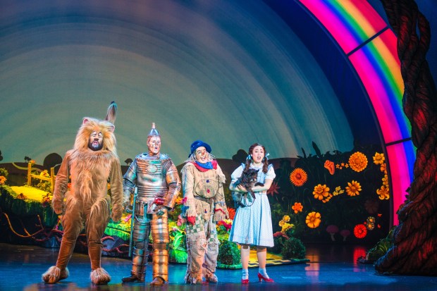 Aaron Fried as Lion,  Jay McGill as Tin Man,  Morgan Reynolds as Scarecrow and  Sarah Lasko as Dorothy in “We’re Off to Meet the Wizard.” Photography copyright Daniela Swalec
