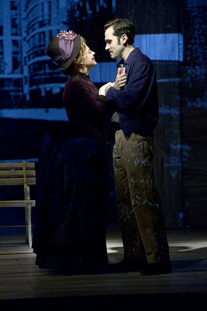 Jenni Barber and Adam Chanler-Berat in “Sunday in the Park with George” at the BU Theatre through October 16, 2016. Photo: Paul Marotta. 