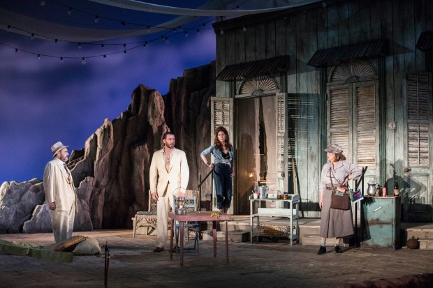 Remo Airaldi (Jake), Bill Heck (Reverend T. Lawrence Shannon), Dana Delany (Maxine Faulk), and Elizabeth Ashley (Judith Fellowes) in "The Night of the Iguana." Photo: Gretjen Helene Photography 